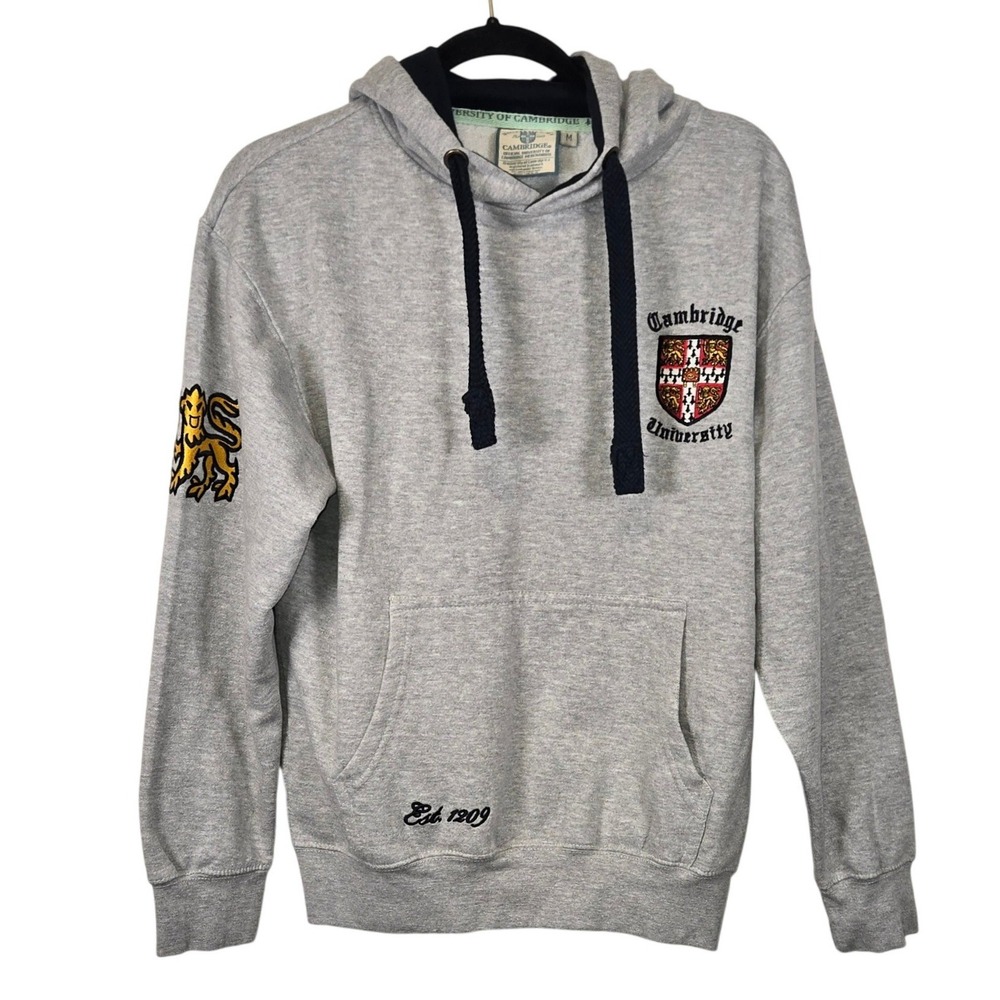 University of Cambridge Hoodie Heather‎ Grey Embroidered Crest Sweatshirt Mens M